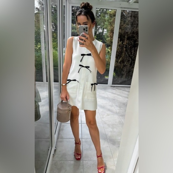 Zara Bow Knit Knit Dress Size M Bloggers Favorite - Picture 7 of 12